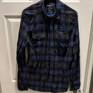 KAVU Navy and Charcoal Plaid Shirt
